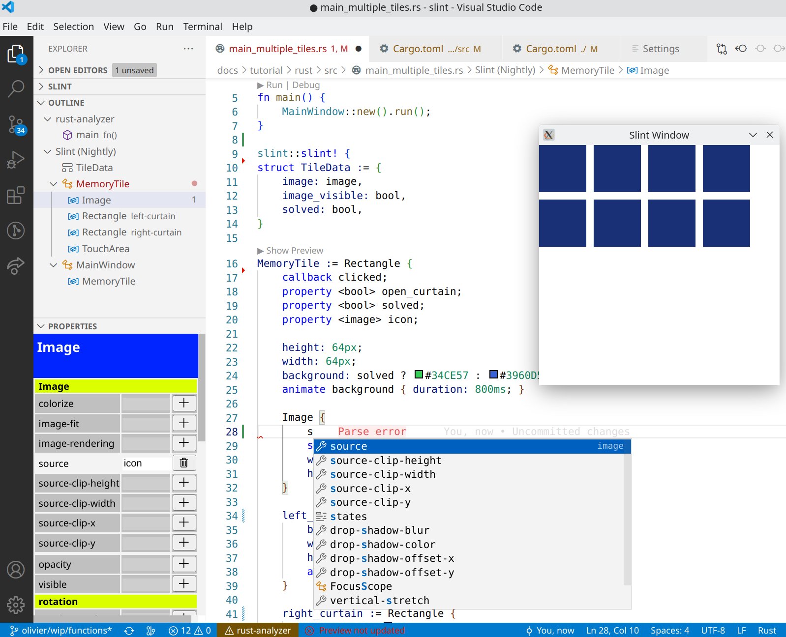 VSCode plugin editing slint code embedded into a rust file