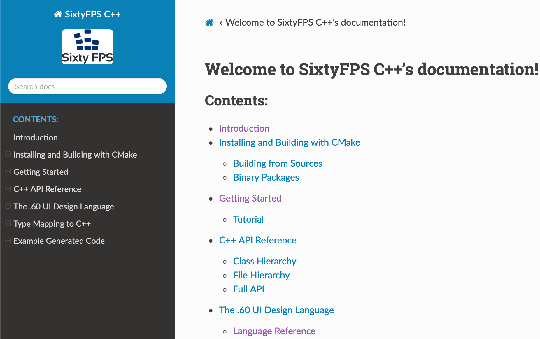 Screenshot of Sphinx Site with Doxygen Integration