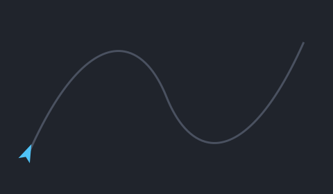 An arrow following a curved path, rotating to match the direction of travel