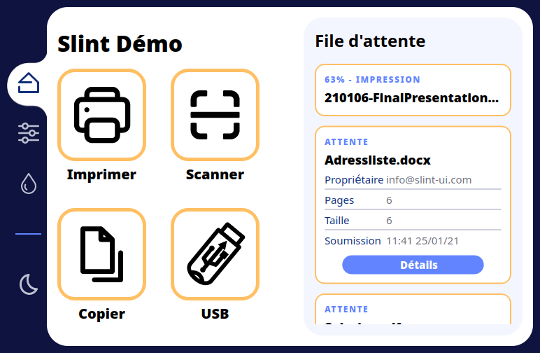 Screenshot of Printer demo translated to French